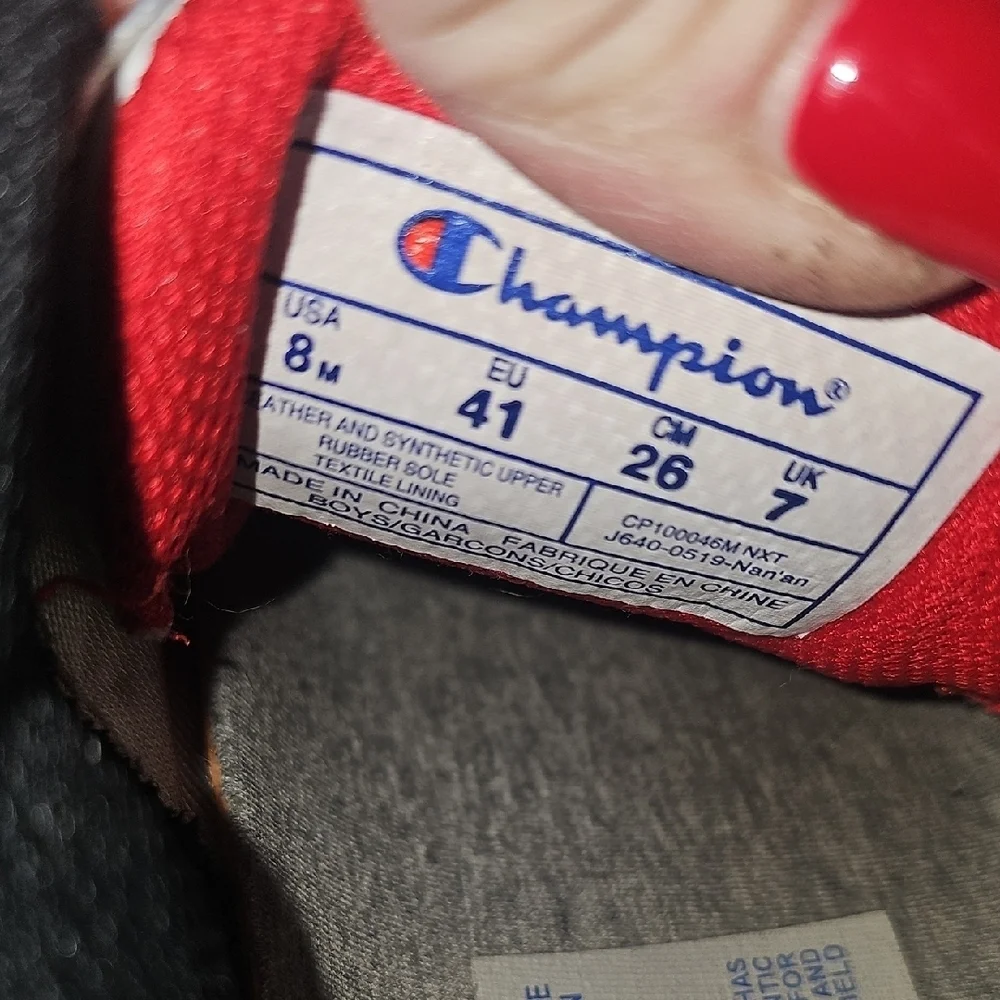 Champion Women's White, Black, and Red Logo Sneakers Size 8